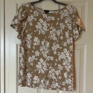 Ann Taylor Factory Tan Cotton Blouse with cap Sleeves